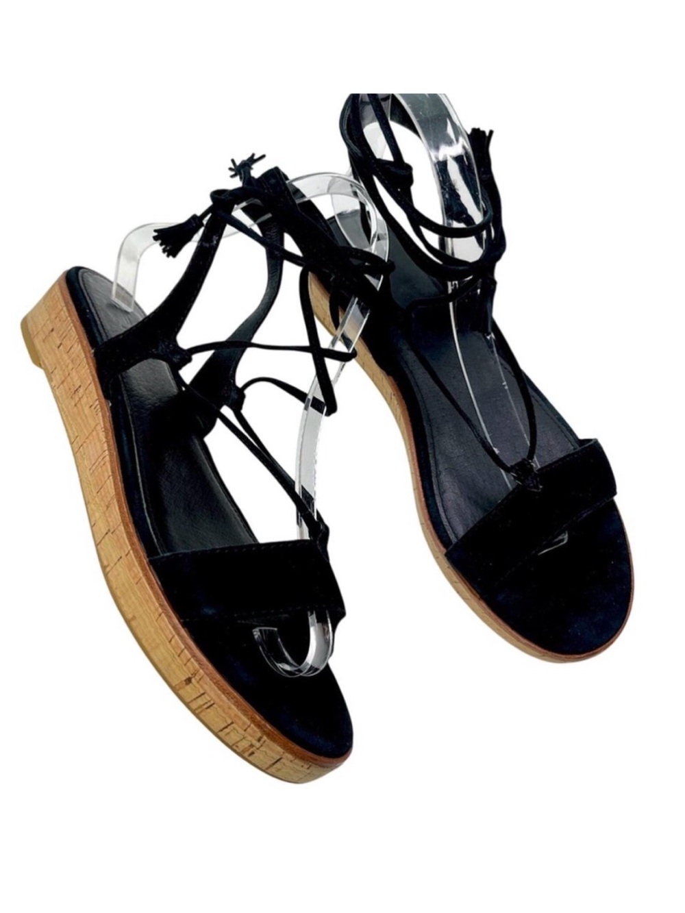 FRYE Miranda Black Suede Leather Gladiator Ankle Wrap Platform Sandals